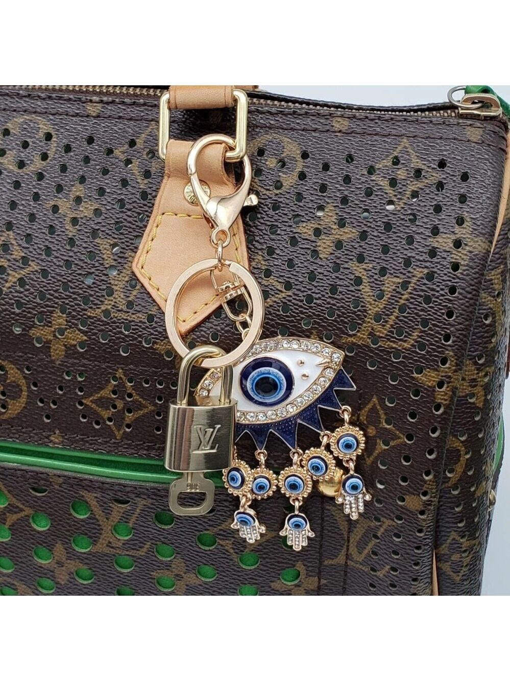 Authentic Louis Vuitton Lock & Key with unbranded Evil Eye Protection Bagcharm